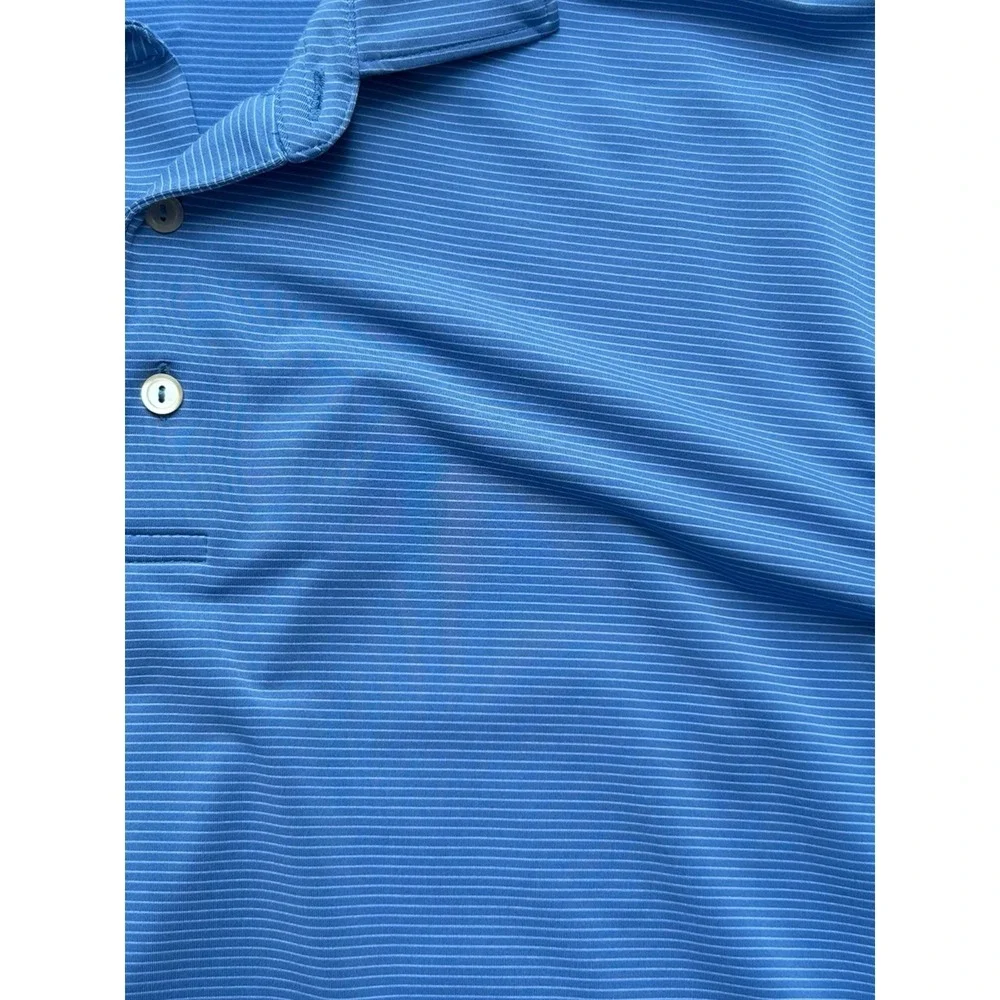 Peter Millar Summer Comfort Blue Striped Golf Polo Shirt‎ Men's Large